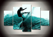 HD PRINTED MAN SURFING 5 PIECE CANVAS - Surf Sun Sea